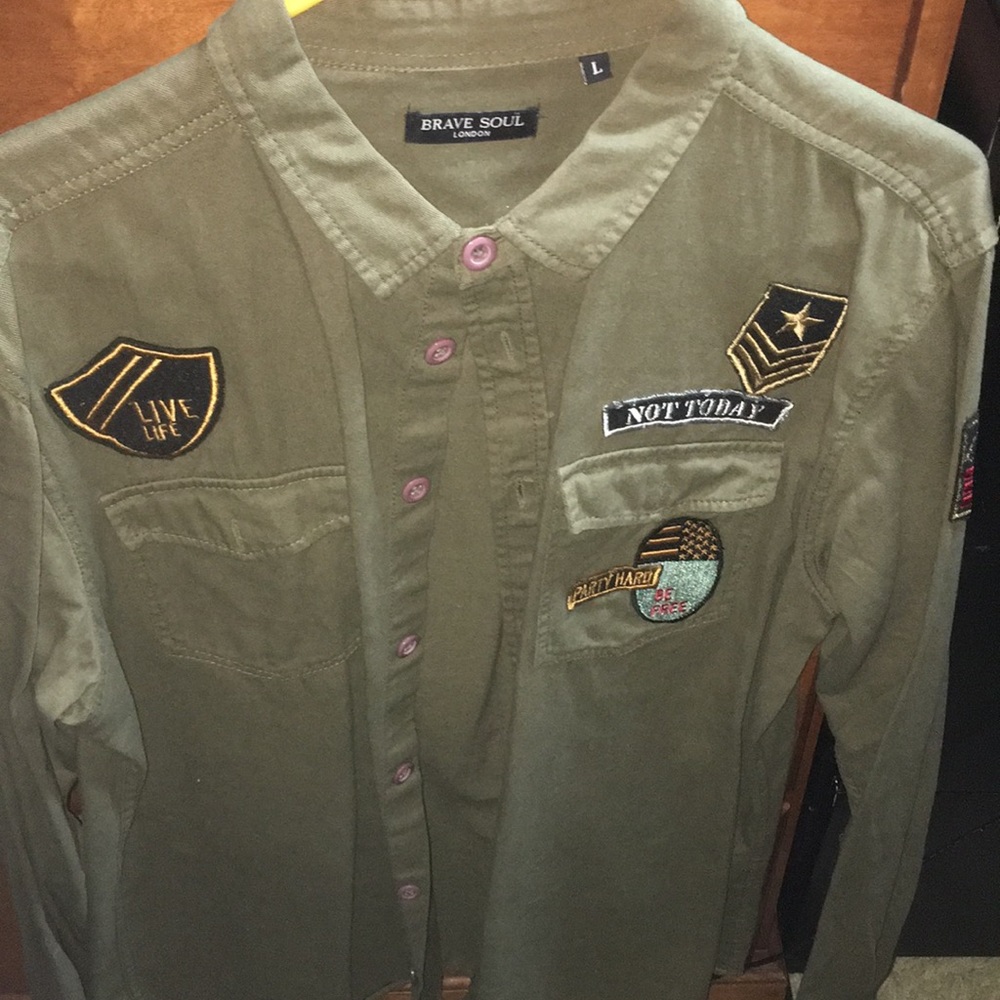 Army Brave Soul Long Sleeve Button up
